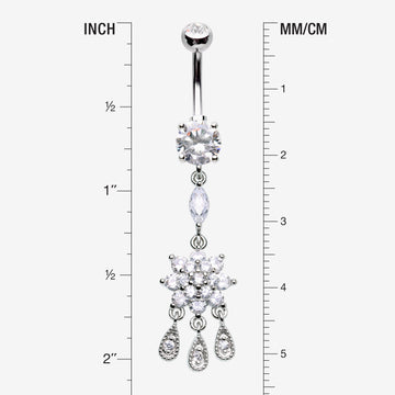 Detail View 1 of Mandala Flower Sparkle Teardrop Dangle Belly Button Ring-Clear Gem